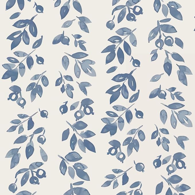 Ismoon Blue Wallpaper Peel and Stick Vintage Wallpaper 17.3in x 32.8ft Blue Leaf Contact Paper Vintage Cottage Wall Paper for Bedroom Bathroom Kitchen Nursery Removable Vinyl by Ismoon