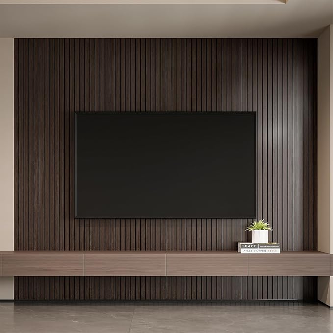 YLL YLL PVC Slat Wall Panel Peel and Stick 236"x 15.7" Faux Smoked Wood Grain Slat Panel Self-Adhesive Wallpaper Soundproof 3D Wall Panels - Image 4