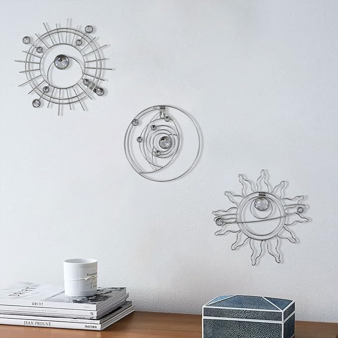Silver Metal Wall Art, Abstract Sun Moon Star Decor, Handmade Wall Decor - Image 4