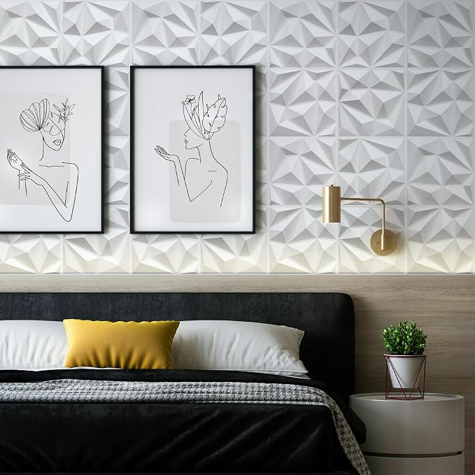LEVOWAY 33 Pack Decorative 3D Wall Panels for Interior Wall Decor | 12''x12'' White Diamond Design Accent Wall Panles for Living Room,TV Wall Background,Bedroom - Image 3