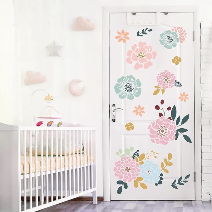 Floral Wall Decals Peel and Stick Flower Wall Stickers Removable Nursery | Decor for Girls Room Bedroom Baby Boho Pink Blue Watercolor Flowers Murals for Kids Playroom Living Room - Image 5