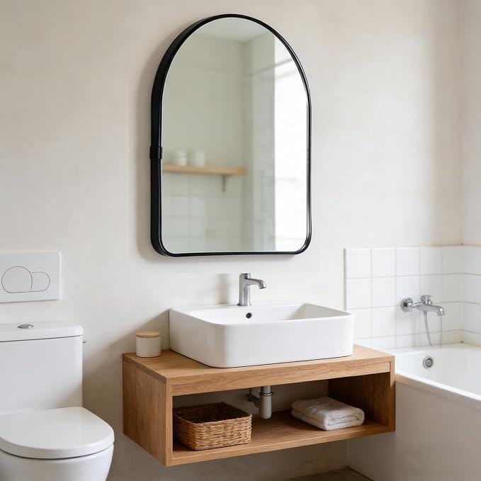 Funly mee Arched Wall Mirror, 15.8 x23.6 inches, Wall-Mounted Plastic Mirror, for Bathroom and Vanity (Black) - Image 2