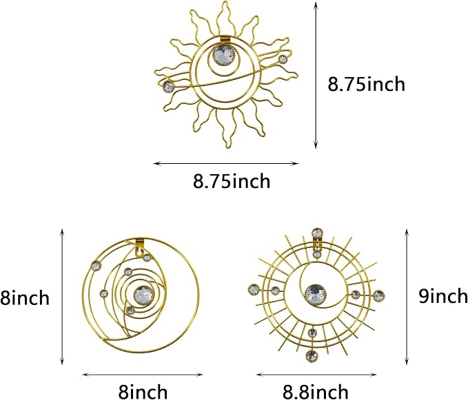 Metal Golden Wall Decor Abstract Sun Moon Star Wall Art, Planet Wall Decor - Image 8