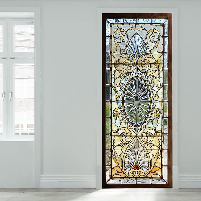 artfanke 3D Stained Glass Door Sticker Peel and Stick 33.5"x84.6"- Self-Adhesive Door Murals Wallpaper - Waterproof Wall Decal for Home Bedroom Decor (2 Sheets/Set) by artfanke
