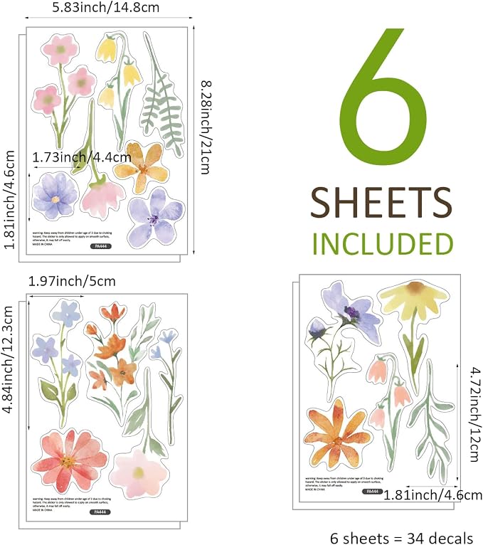 Nursery Floral Wall Stickers Decals Peel and Stick Decor 6 Sheets | Peel & stick, no residue, watercolor, nursery kids room bedroom playroom classroom decor, DIY craft, safe non-toxic material - Image 9