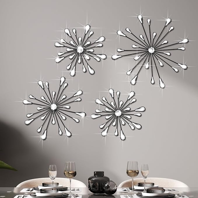 Hicarer 4 Pcs Starburst Wall Decor, Metal Wall Art, Black by Hicarer