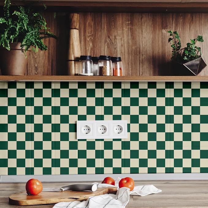 Drydiet Turquoise Checkered Peel and Stick Wallpaper 15.75'' X 118" | Plaid Funky Checkered Contact Paper, Waterproof Contact Wallpaper, Vintage Gingham Decor for Room Bathroom Cabinet, Trendy - Image 4