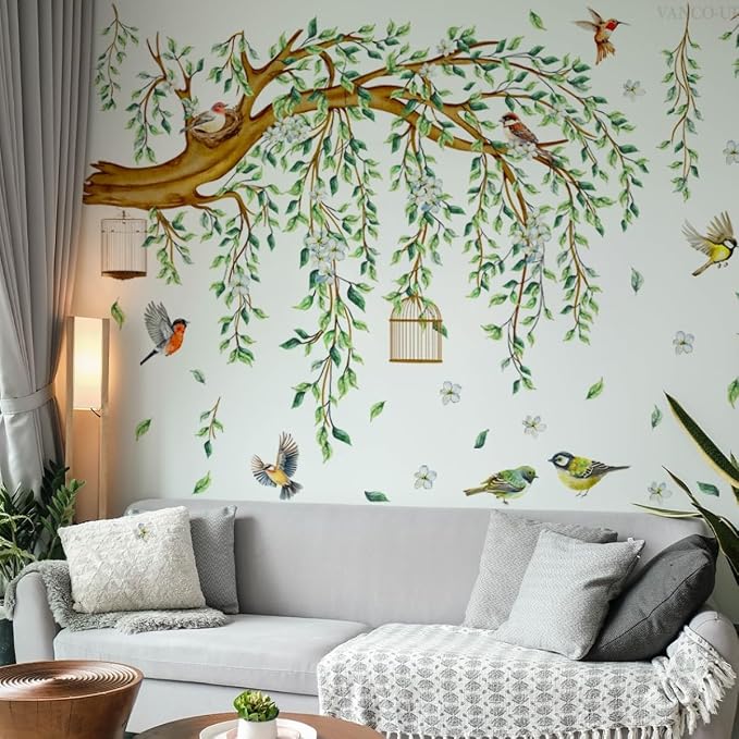 Lilac Large Green Tree Wall Decals 4 Sheets Leaves Branch Wall Murals Decor | Waterproof Hanging Vine Tree Wall Decals Peel and Stick for Living Room Bedroom (Green Vine, 11.8 * 35.4inch) by Lilacanthara