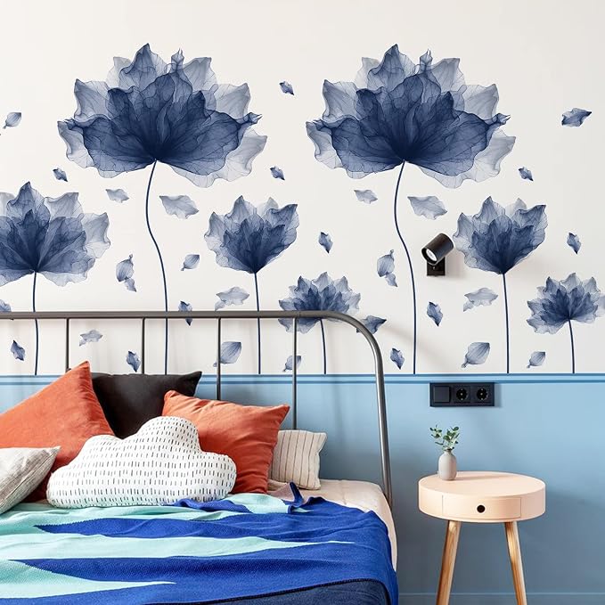 59.1'' x 49.6'' Flower Petal Wall Decal Floral Wall Sticker (Navy) | Removable waterproof peel and stick wall art for nursery, baby room, classroom, living room, bedroom, office and bathroom - Image 2