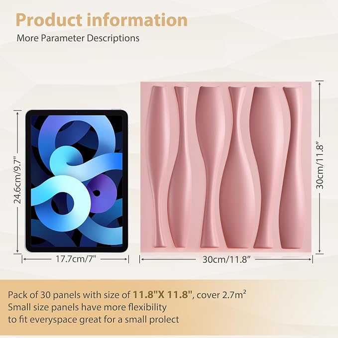 Heikki 30 Pack 3D Wall Panel for Interior Wall Décor, PVC Flower Textured Wall Panels for Living Room Bedroom Hotel Office, 11.8"x11.8", Double-Sided Tape (Pink-SP) - Image 4