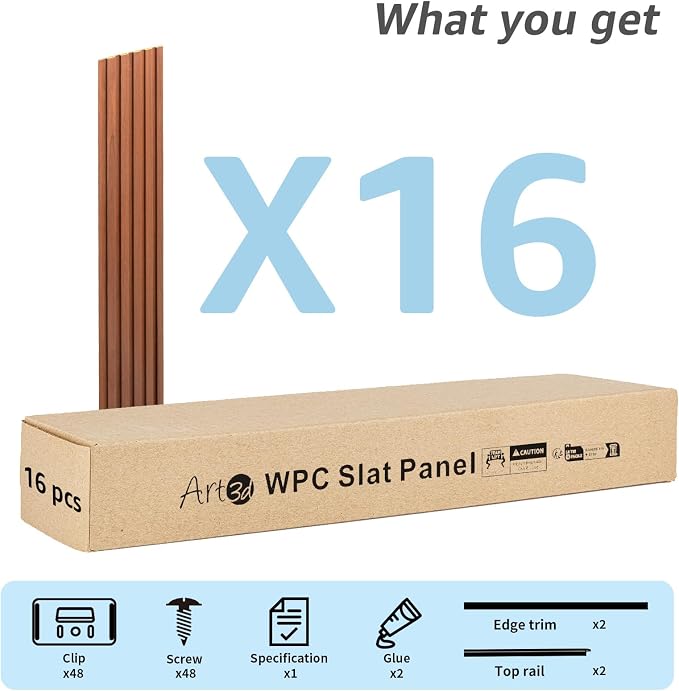Art3d 48 x 6 Inch WPC Wood Slat Wall Panels, 3D Wall Accents, 16-Pack, Teak | Real Wood Grain, Durable, Water Resistant, Wear-Resistant, No Emission, Eco-Friendly, Easy to Care, for Living Room, Bedroom - Image 5
