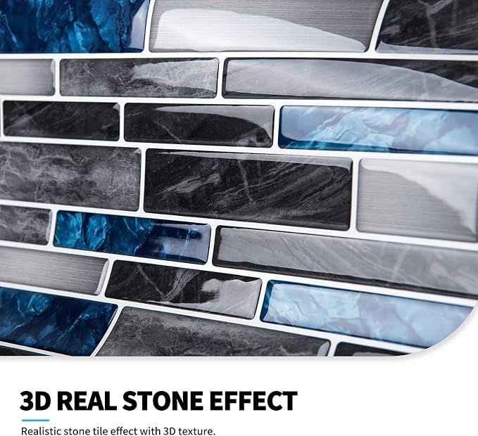 Art3d Marble Tile Peel and Stick Backsplash, 10-Pack, 12 x 12 Inch, Blue | Lightweight, Self Adhesive, Moisture Resistant, Easy to DIY, Modern Style, for Kitchen, Bedroom, Ideal for New Home Buyers - Image 5