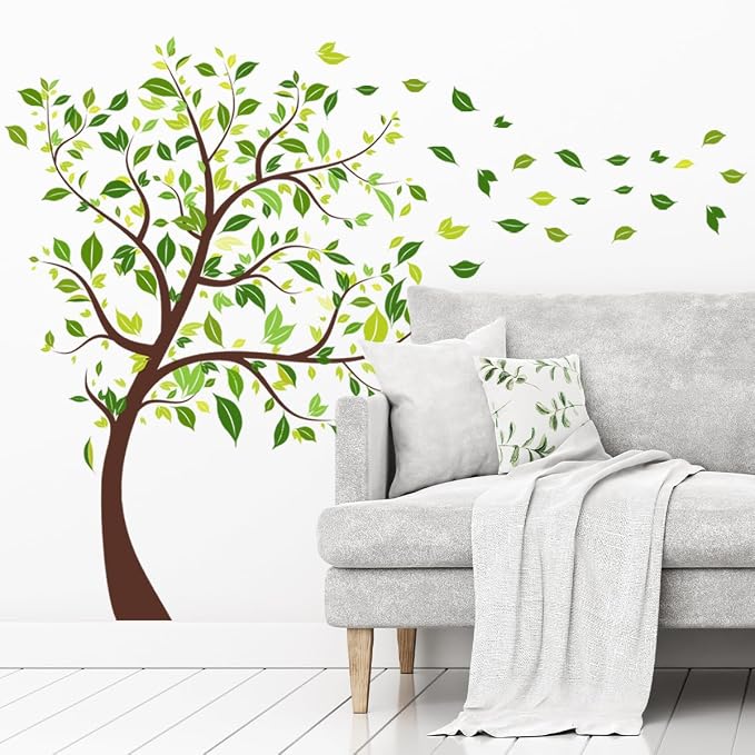 2 Pieces Tree Peel & Stick Wall Art - Large Leaf Stickers, Vinyl Wall Stickers & Murals - Removable Forest Decor for Bedroom, Living Room, Classroom, Nursery, Playroom - Image 3