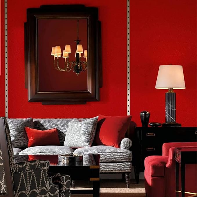 Red Peel and Stick Self Adhesive Wallpaper Countertop Contact Paper | Removable Embossed Silk Waterproof Bathroom Wallpaper 15.7" X 196.8" Kitchen Vinyl Wrap for Cabinet Shelf Liner Paper - Image 5
