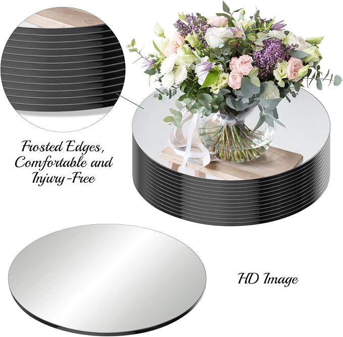 Seelenruhe 10" Round Mirrors for Centerpieces for Tables, Round Mirrors Trays Plates for Centerpieces, Wedding Decorations, Baby Shower Party, Christmas Decorations, 2mm, 12 PCS - Image 2