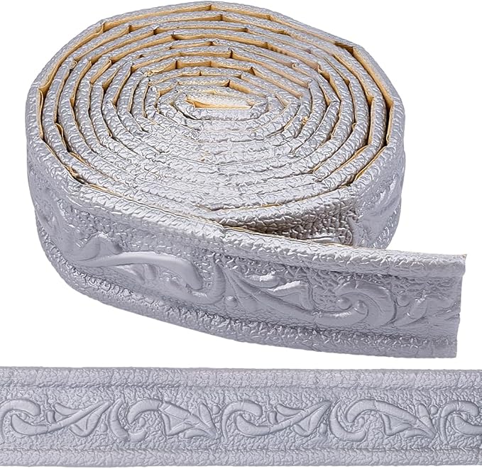 CRASPIRE 90x1.8in Peel Stick Foam Crown Molding Baseboard Trim Silver Grey Self Adhesive Flexible Mirror Wallpaper Sticky Border 3D Wall Edging Lines Base Baseboard for Hotel Home DIY Decoration by CRASPIRE