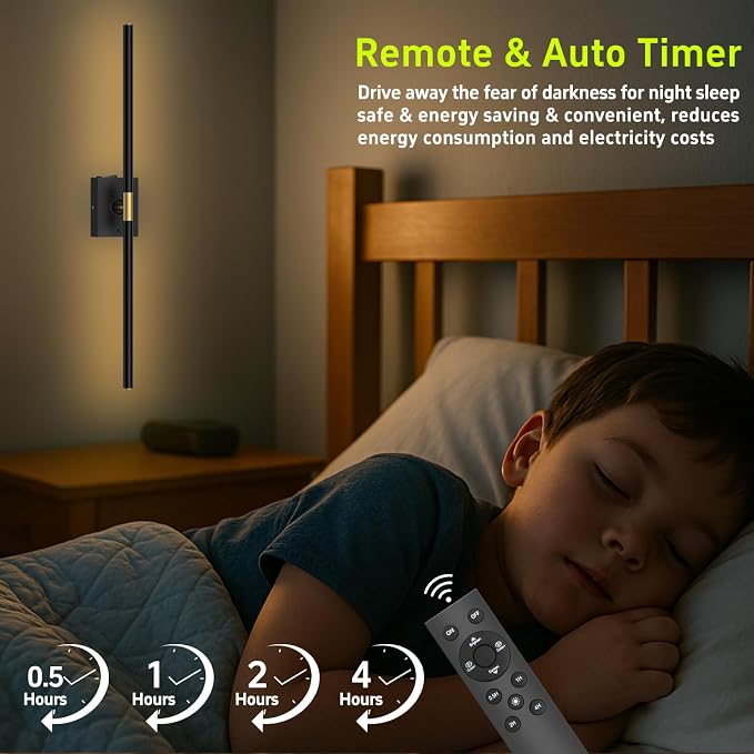 iThird Battery Operated Wall Sconces Set of 2, 10000mAh, Black | Detachable rechargeable battery, 31.5" wireless lighting for TV wall mirror bedroom or living room decor - Image 8