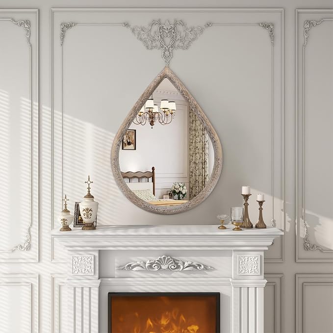 Teardrop Wall Mirror with Wood Framed Farmhouse Wall Hanging Mirrors for Wall Decor Irregular Decorative Mirror for Bedroom Living Room Bathroom 16x20 Inches - Image 3