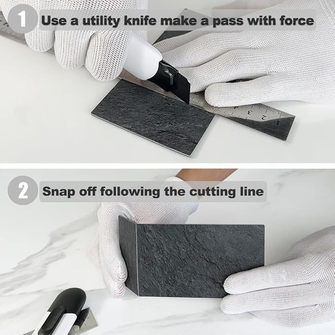 AULIGET 200 Pieces Black Slate Peel and Stick Backsplash Wall Tiles, 3" x 6" PVC Faux Stone Stick on Tiles for Backsplash Kitchen, Bathroom, Laundry Room, Camper, Fireplace - Image 7