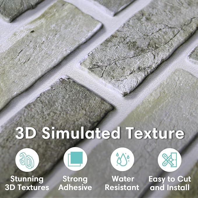 Commomy 3D Faux Brick Peel and Stick - 10pcs 15.74" x 11.8" | Thin UrltraLight PVC Fake Brick Wall Covering Brick Wallpaper for Quick DIY Interior Wall Decor,Not Real Brick (12.92 sq.ft) - Image 2
