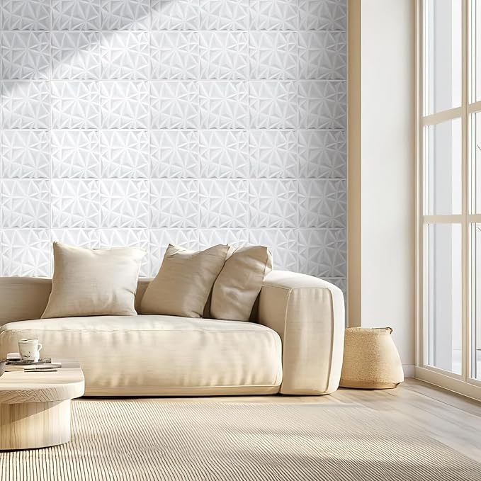 VEVOR 3D Wall Panels, 33-Pack 11.81 x 11.81 in PVC Modern Art Minimalist Diamond Tiles, 32 Sq.Ft Coverage Accent Wall Panel, Interior Home Decor for Ceiling, Bedroom, Living & Gaming Room, Matte White - Image 8