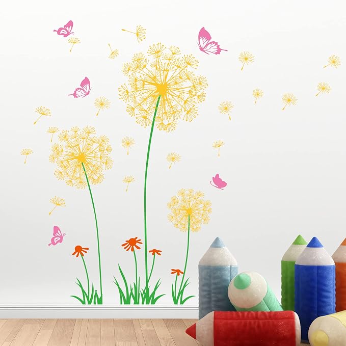 Removable 3D Dandelion Wall Decals Flowers and Flying Butterfly Wall Stickers Murals Self-adhesive Peel and Stick Falling Dandelions Decor for Girls Bedroom Living Room Nursery Baby Children's - Image 4