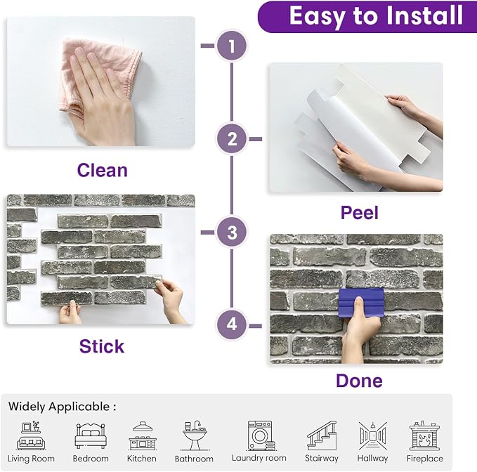 3D Faux Brick Wall Panels Peel and Stick, Designed for Quick DIY | 10 Pcs 15.7" x 11.8", Brick-Look, Ultra-Light PVC Fake Brick Wall Covering Tiles for Easy Wall Renovation, Cover 12.9 sq ft - Image 8
