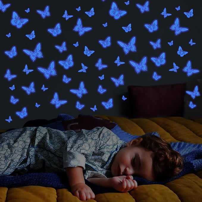 SAOROPEB Glow in The Dark 3D Butterfly 24 Pcs Blue Butterfly Stickers | 3 Sizes, Luminous for Ceiling or Wall, Glow in The Dark Party Supplies, Removable Luminous Stickers for Kids Babys Nursery - Image 2