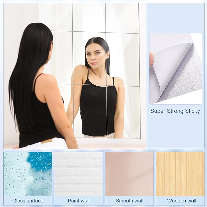 Tuanse 80 Piece Flexible Plastic Mirror Sheets for Home Decoration, Wall Mount, Rectangular, 9 x 6 Inch - Image 5