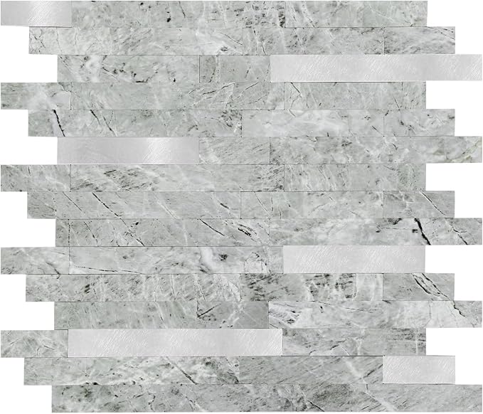 Yipscazo 20 Sheets Peel and Stick Stone Metal Tile Backsplash, Stick on Tiles for Backsplash Kitchen, Bathroom, Laundry Room, Camper, Fireplace (12'' X 12'', Polished Gray) by Yipscazo