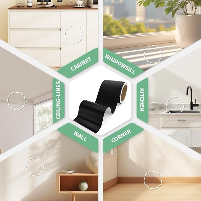 10M Peel and Stick Wallpaper Borders 390” x 2.36” Self Adhesive Mirror Frame Border Wood Grain DIY for Kitchen Bathroom Mirror Removal Border Sticker Wall Decor Cover 6.4 Sq.Ft, Black Wood - Image 5