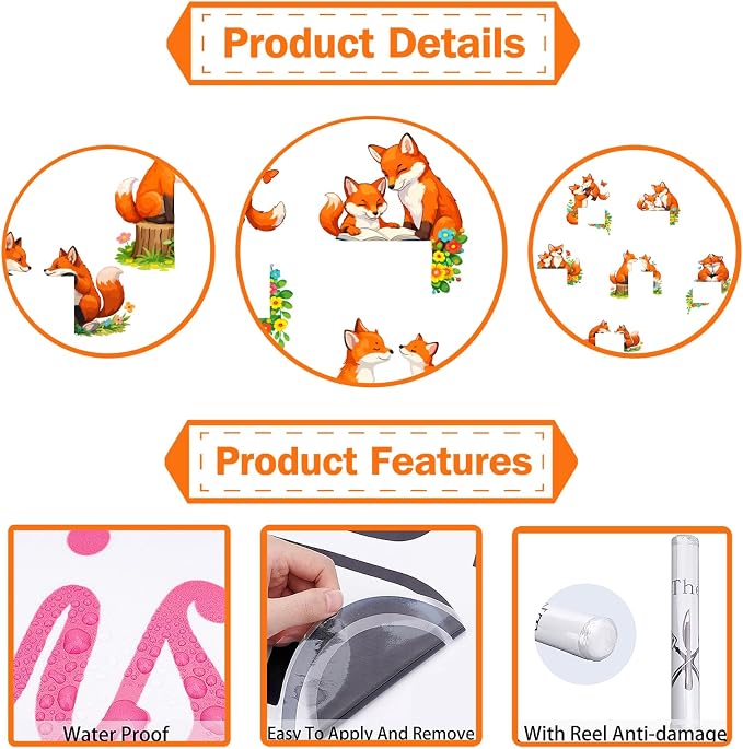 PLIGREAT 21 Pcs Cute Fox Wall Stickers, Cartoon Animal Wall Decals for Door Peel and Stick Vinyl Fox Switch Stickers for Nursery Bedroom Living Room Bathroom Home Door Corner Decor - Image 6