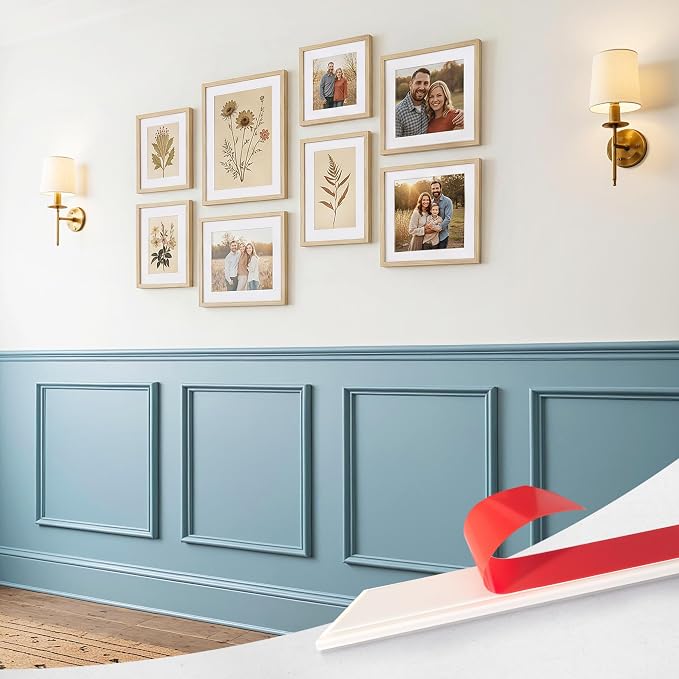 Upick Peel and Stick Wainscoting Pre-Cut Wall Molding Kit, 20"x20", 3-Frame | PS Panels,Moisture Resistant,Pre-Primed,DIY Installation,Accent Walls,Living Room,Hallway,Bathroom,Trim for Walls by Upick
