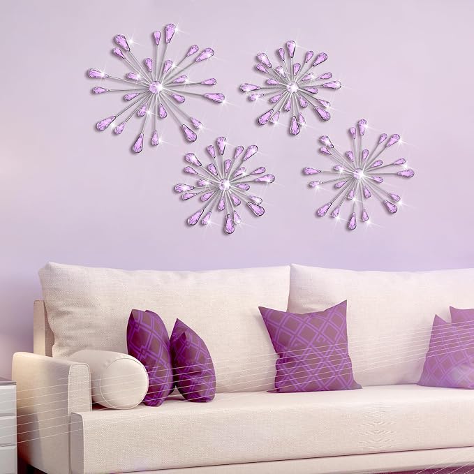 Hicarer 4 Pcs Starburst Wall Decor, Metal Wall Art, Purple - Image 5