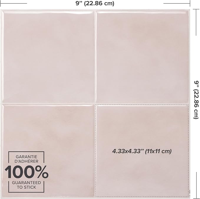 Smart Tiles Peel and Stick backsplash, Zellige Pink, 9"x9" | Pack of 5 (2.8 sq ft), Glossy, Heat/Moisture Resistant, Low VOC, Kitchen/Bathroom, Renter Friendly, Made in Canada - Image 4