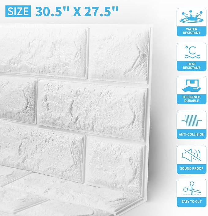 Art3d 20-Pack Durable Faux Brick Peel and Stick 3D Wall Panels, White | Coverage: 115 Sq. Ft, Waterproof, Oil-Proof, Easy to Wipe, Decorative, Ideal for Bedroom, Kitchen - Image 2