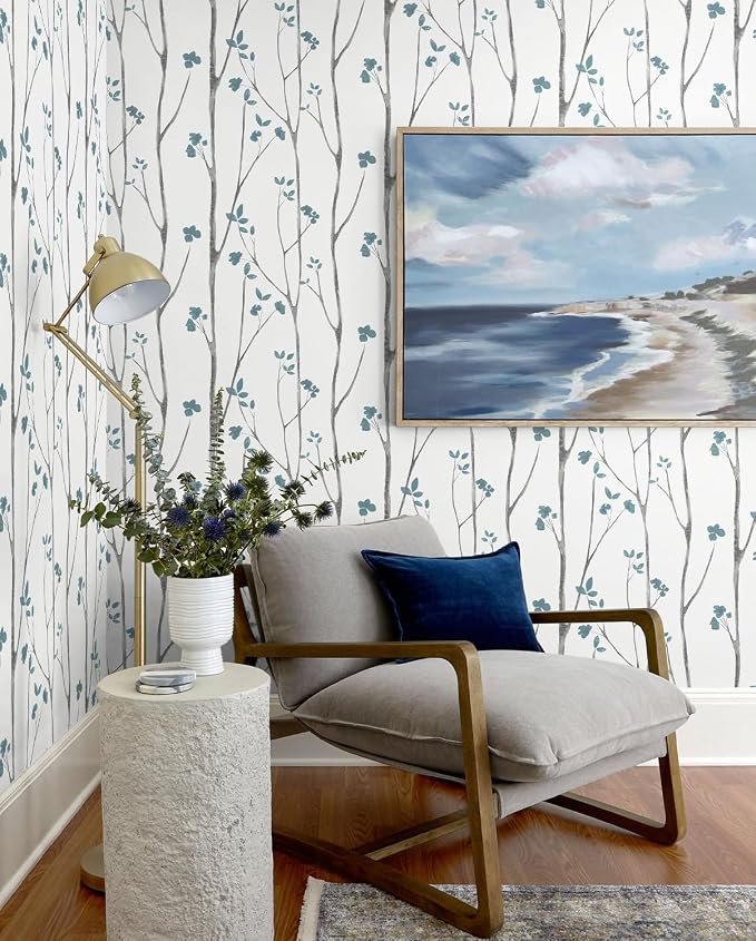 Timeet Blue White Floral Leaf Boho Wallpaper 16.14"x118.11" Self-Adhesive Removable for Bathroom, Kitchen, Bedroom - Image 5