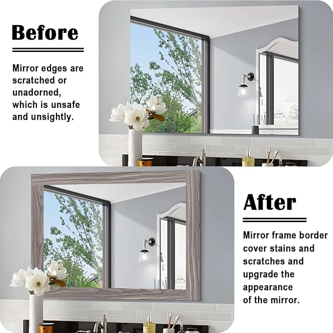 Alened 15M Grey Mirror Border Peel and Stick, Wood Grain Wallpaper Border - Image 3