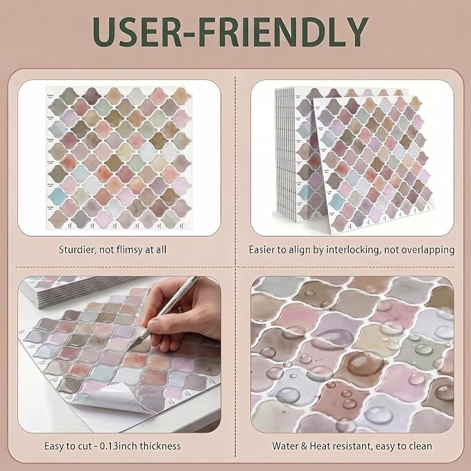 Arttown Peel and Stick 3D Wall Backsplash, 10-Sheet, 12" × 12" Moroccan | Subway Tiles Self Adhesive Thicker Design Wall Tile Panel Wallpaper for Kitchen Balcony Bathroom Rental Housing - Image 6