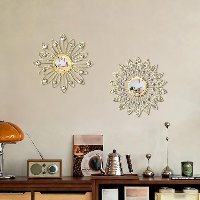 2 Pack Metal Mirrors for Wall Boho Sunburst Wall Mirror Home Decor Modern Decorative Wall Art for Bedroom Living Room Entryway - Image 7