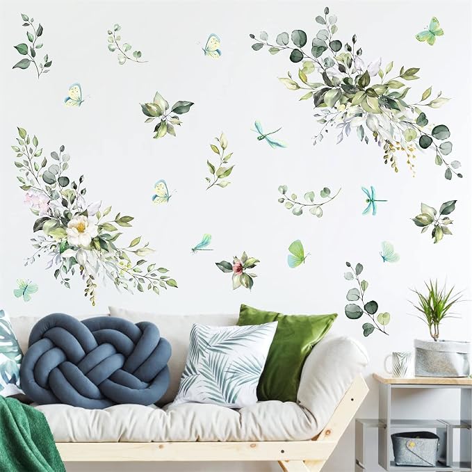Green Leaves Wall Decals Hanging Vines Butterflies Art Mural Peel and Stick | Wall stickers, removable vinyl art mural, rustic plants, modern botanical, for living room bedroom bathroom nursery farmhouse - Image 7