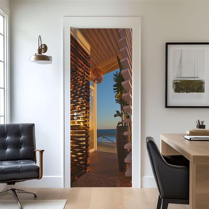 artfanke 3D Beach Bar Entrance Door Sticker Peel and Stick 33.5"x84.6"- Self-Adhesive Door Murals Wallpaper - Waterproof Wall Decal for Bedroom Decor(2 Sheets/Set) by artfanke