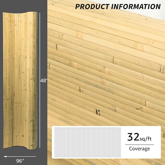 Art3d 48 x 96 in Pole Wrap Natural Bamboo Wall Panel, 1-Pack, Natural | Renewable Raw Board, Waterproof, No Emission, Wear-Resistant, Freely Cuttable, Stylish Wall Decor for Bedroom and Office - Image 4