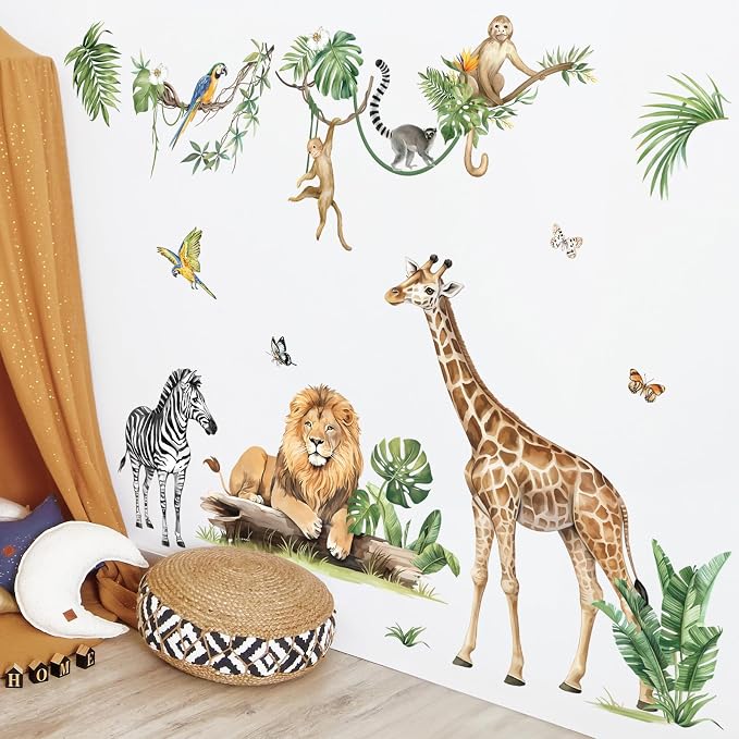 decalmile Jungle Animal Tropical Leaves Safari Wall Decals Stickers (XL) - Image 2