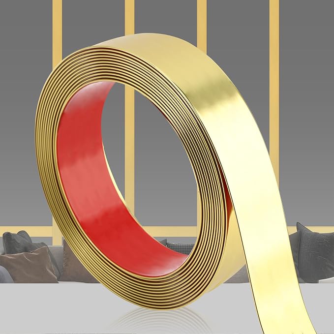 QDYMXUN Glossy Gold Peel and Stick PVC Molding Trim, Flexible DIY Wall Accent Strip for Mirror Frame, Cabinet, Edges & Borders and Tiles (394"L x 1.6"W) by QDYMXUN