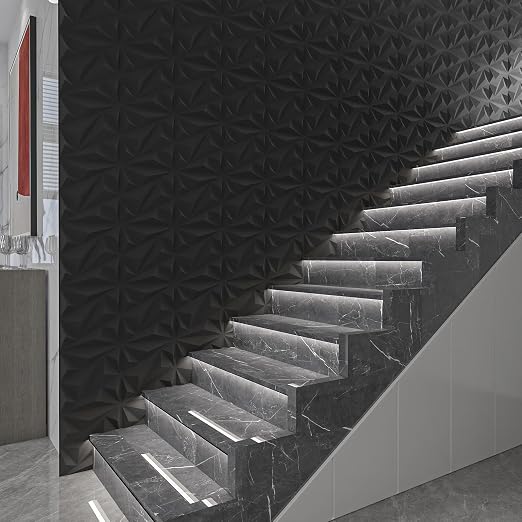 Art3dwallpanels 33 Pack 3D Wall Panels Diamond, Black, 12''x12'' | PVC Accent Wall Panels for Interior Wall Decor, Living Room, Lobby Bedroom Hotel Office, Cover 32.Sq.Ft - Image 9