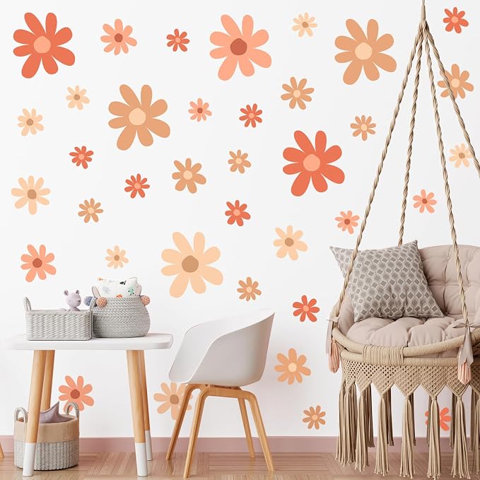 TaoBary 12 Sheet Daisy Wall Sticker Decal,Orange,Colorful Style | Big Flower Wall Sticker, Pink White Floral Decal, Daisy Bedroom Room Decor, Removable Peel and Stick, Nursery Home Wall Decor - Image 4