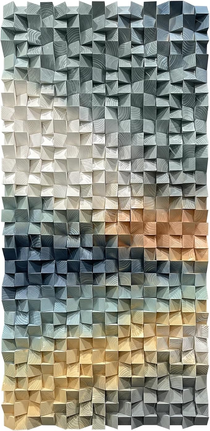 LIUZEYUE Angled Cube Pattern, Modern Wall Decor in Pine, 3D Wooden Decor | wooden wall decor; charcoal and ivory, high-impact wall presence; dining room buffet-wall accent; 27.6 x 55.1 in - Image 2