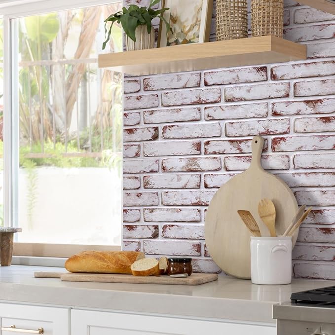 COMSTICKC 3D Faux Brick Wall Panels Peel and Stick Decorative Tiles Sticker | Red-Tinted White, 12 Pcs 22.8" x 11.8", Not Real Brick, Thin PVC Fake Brick Wall Covering for Wall Makeover,Cover 22.48 sq ft - Image 6
