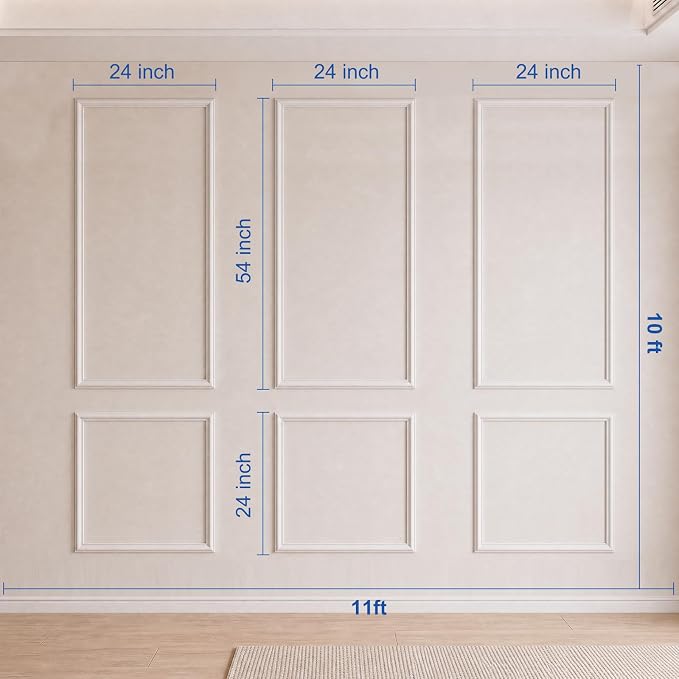 COUKIU Peel and Stick Wall Molding Kit, 6-Frame Pre-Cut Wainscoting Panels, Ready-to-Assemble Self Adhesive Wall Moulding Trim, Paintable Accent Frames for Interior Wall Decor (54" x 24") - Image 4